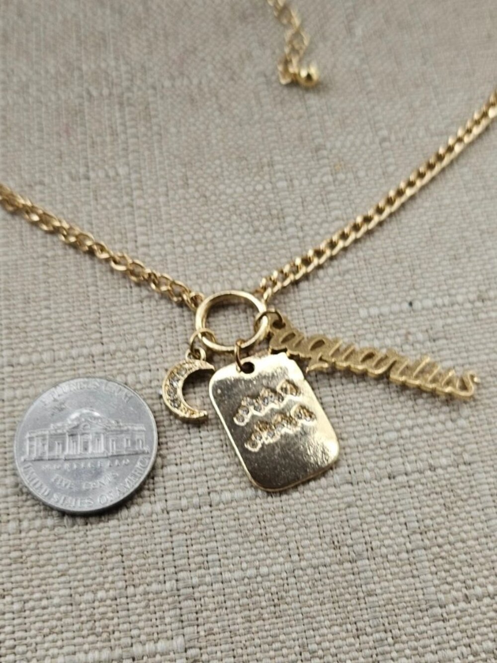 Aquarius Pendant Necklace Gold Tone Fashion Jewelry Charms Necklace - Picture 10 of 10